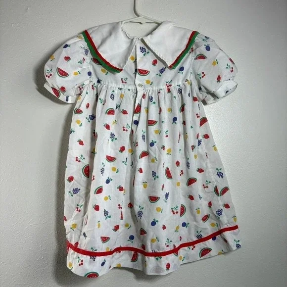 Vintage Youth Girls Size 4-5 Fruit Dress Top Smock A-Line Handmade Sunday Best - Picture 3 of 6